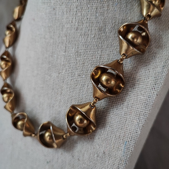 J Crew Pea in a Pod Fortune Cookie Oxidized Brass Metal Necklace Signed - Picture 5 of 14